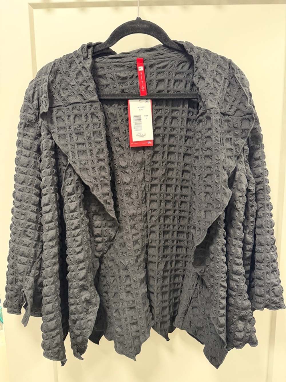 IC COLLECTION Charcoal Textured Open-Front Cardigan